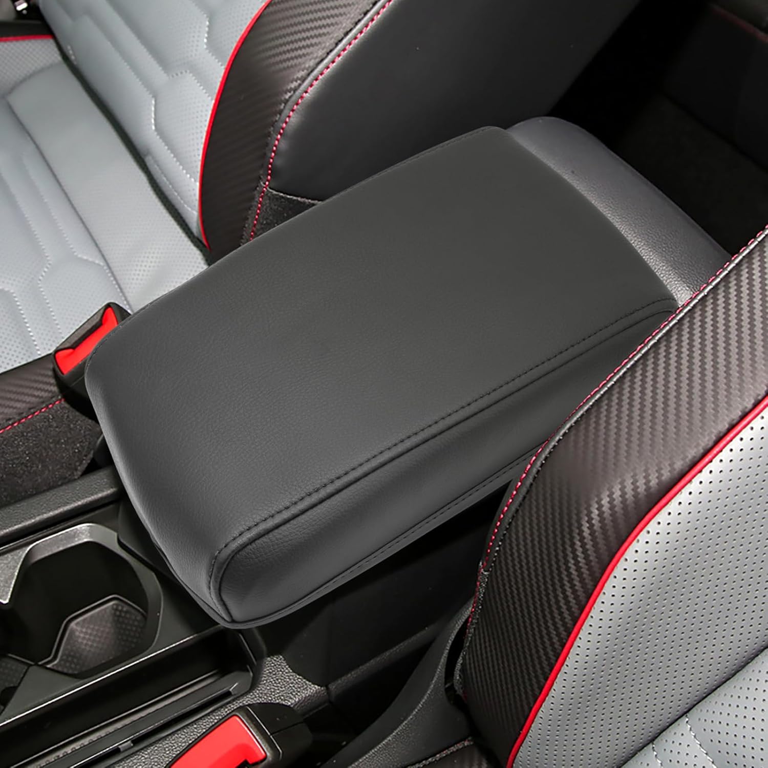 SXCY for 2024 VW Tiguan Armrest Cover for Volkswagen Tiguan 2024 Accessories 2018-2022 2023 2024 Tiguan Center Console Cover 2024 Tiguan Middle Console Cover (Black Leather Cover)