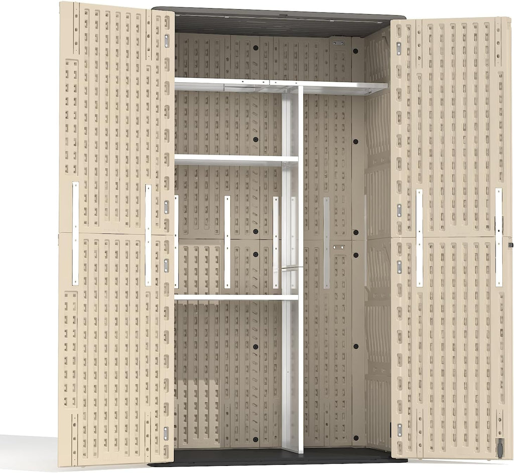 Vertical Storage Shed Shelf, Weatherproof Metal Shelf for 60 cuft Tool Cabinetwith Screw and Nuts Easy Assembly, Ideal for Outdoor Use, 45.6''L×13.2''W×69.9''H, White