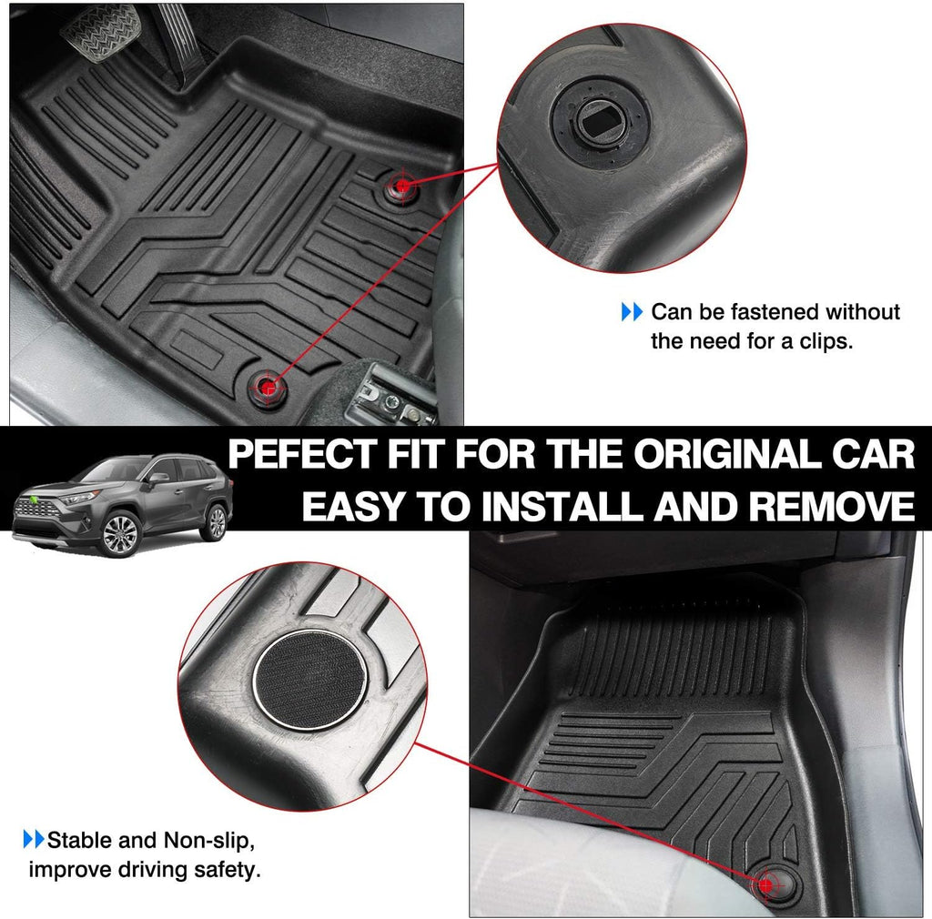 Powerty Floor Mats for 2019-2024 2025 Toyota RAV4 Accessories All Weather Floor Liner 3D TPO 1st & 2nd Row Floor Mat Heavy-Duty Floor Liners(FIT All Models)