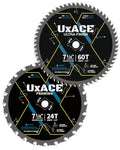 7-1/4-Inch 24&60-Tooth Circular Saw Blade with 5/8-Inch Arbor, Framing & Ultra Finish Wood Cutting, Carbide Tip, Thin Kerf, for Plywood, MDF, OSB, Laminated, 2 Pack