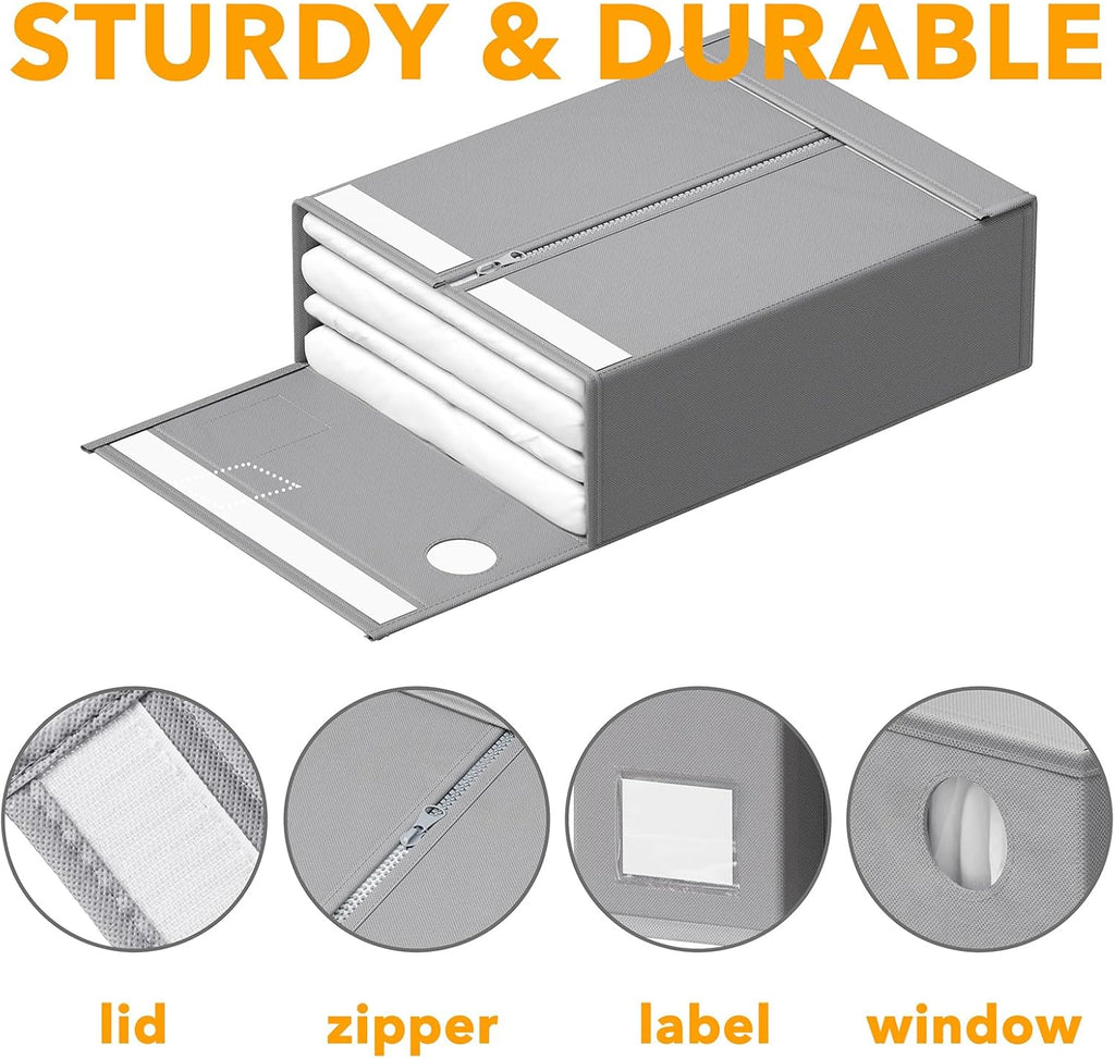 SpaceAid 9 Pack Bed Sheet Organizers and Storage, Foldable Sheet Organizer with Window for Linen Closet, Set Folder Keeper for Queen & King Size Bedding Storage (Gray)
