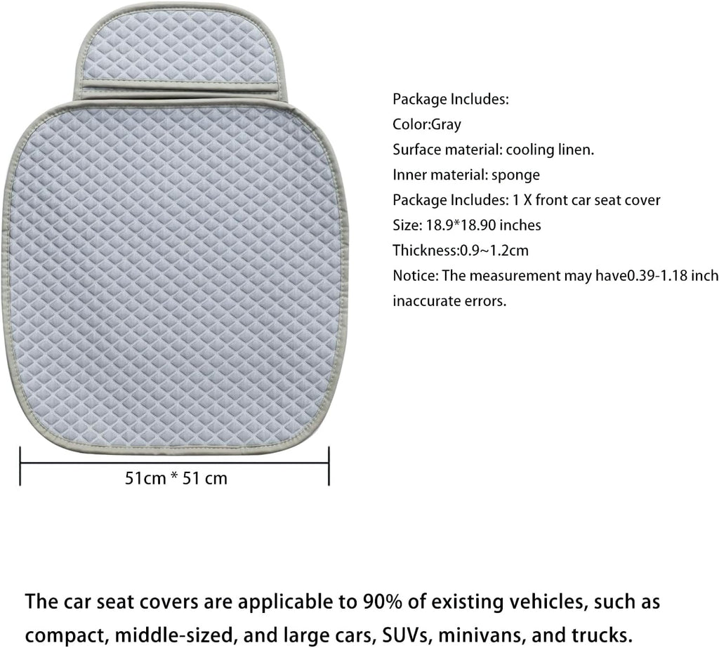Cloth Car Seat Cover,Linen Bottom Car Seat Covers,Cooling Fabric Car Seat Cushion Breathable Ventilated Front Seat Only,Gray