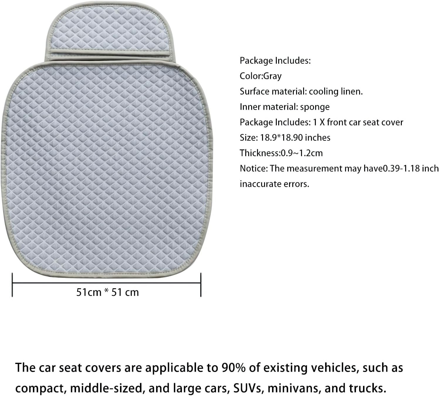 Cloth Car Seat Cover,Linen Bottom Car Seat Covers,Cooling Fabric Car Seat Cushion Breathable Ventilated Front Seat Only,Gray