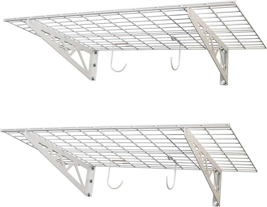 SafeRacks Garage Wall Shelves - 2 Pack Combo Set with 4 Hanging Hooks
