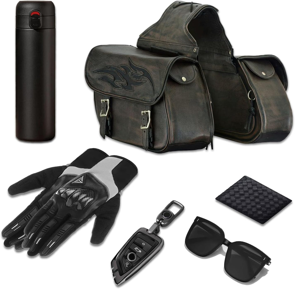 GARGOYLE BELLS Motorcycle Saddle Bags Leather Motorcycle Luggage Bag with Gun Holsters For Softails Sportsters and Choppers Waterproof Luggage Bags For Motorcycle