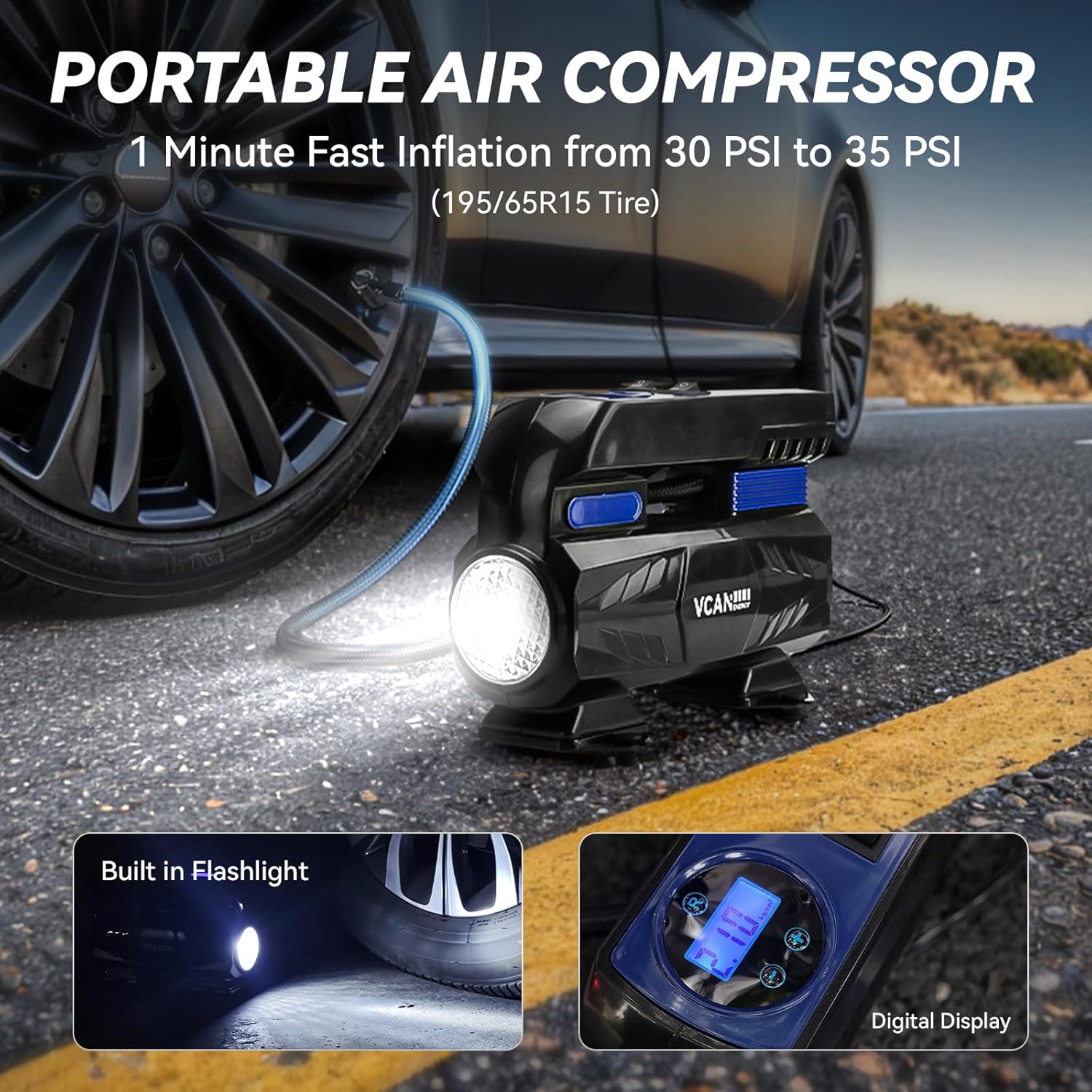 Car Emergency Kit with Portable Air Compressor, Winter Car Safety Roadside Assist Kit, Emergency Car Kit for Cars, Trucks