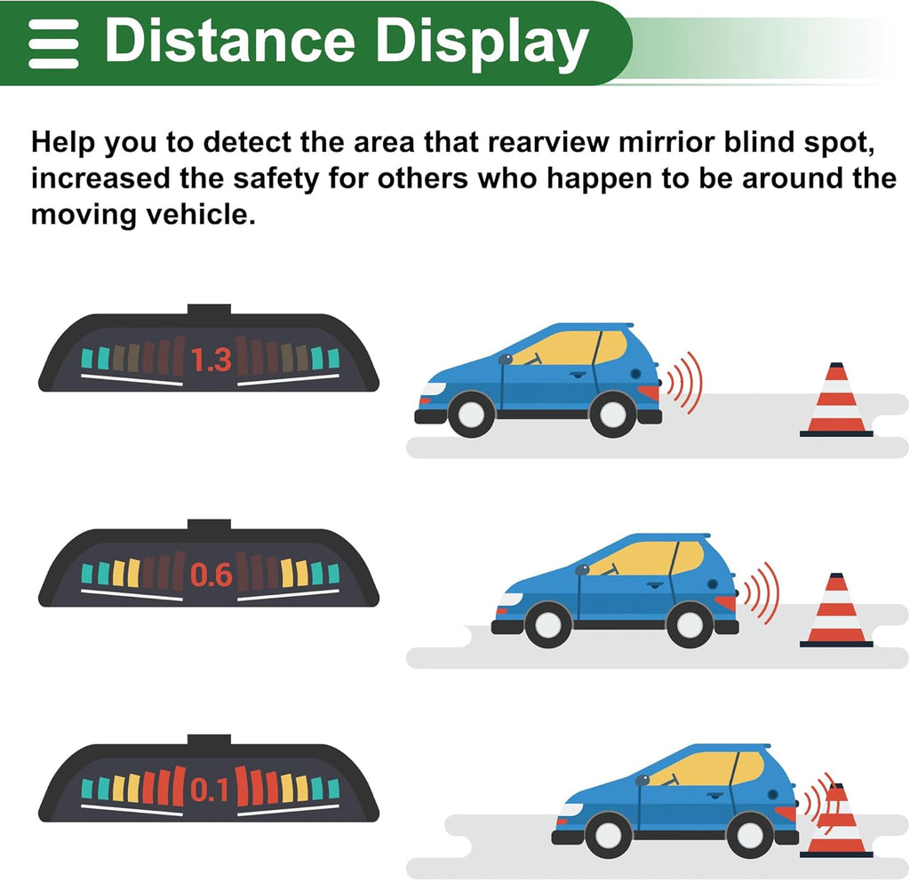 Motoforti Auto Vehicle Reverse Backup Radar System Reverse Parking Sensors Sound Warning Alarm Buzzer Reminder Distance Detection Black 8 Parking Sensors