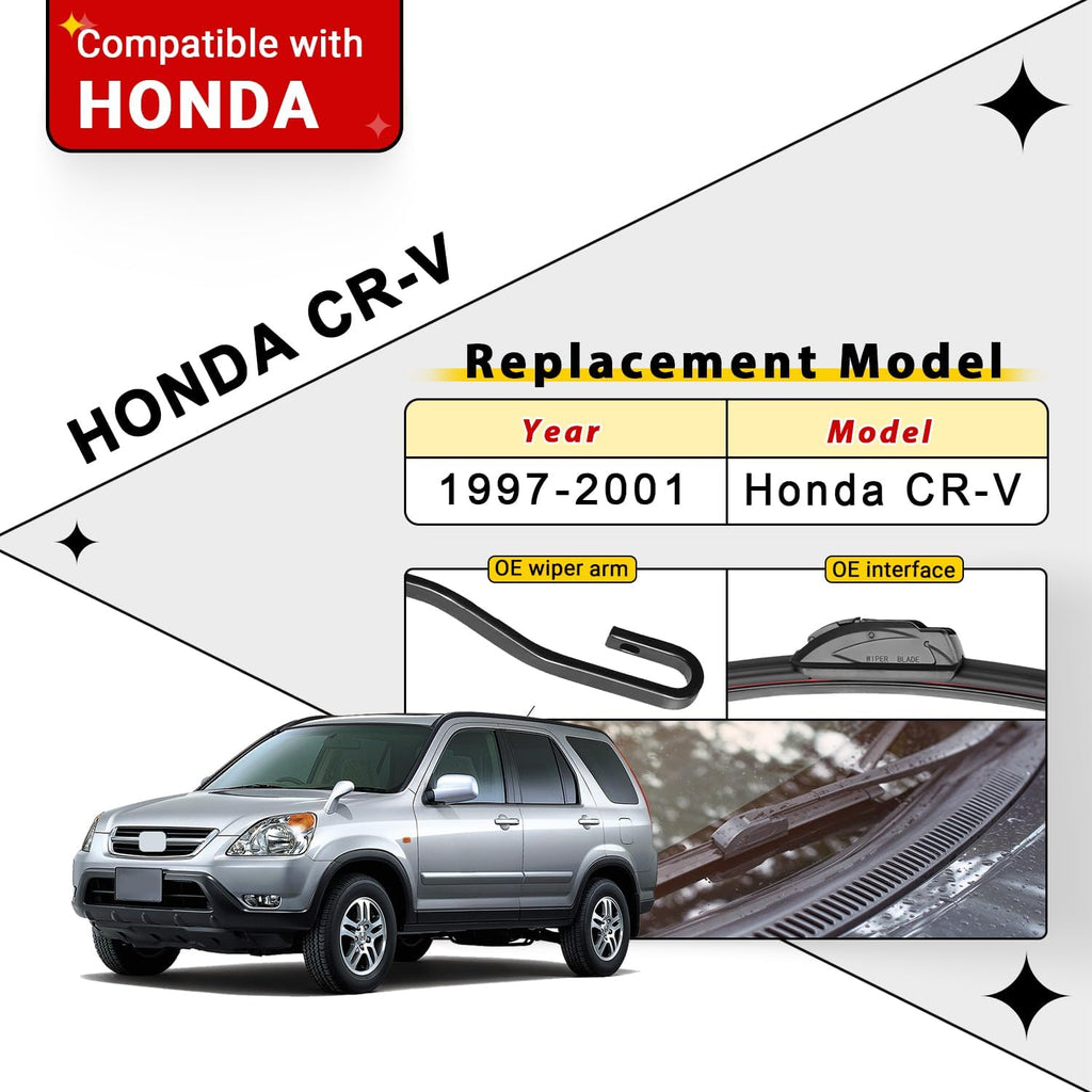Windshield Wiper Blades Replacement for Honda CRV CR-V 1997 1998 1999 2000 2001 Original Factory Quality Front Rear Wipers Blade Set for My Car - 20" 19" 11" (Pack of 3)