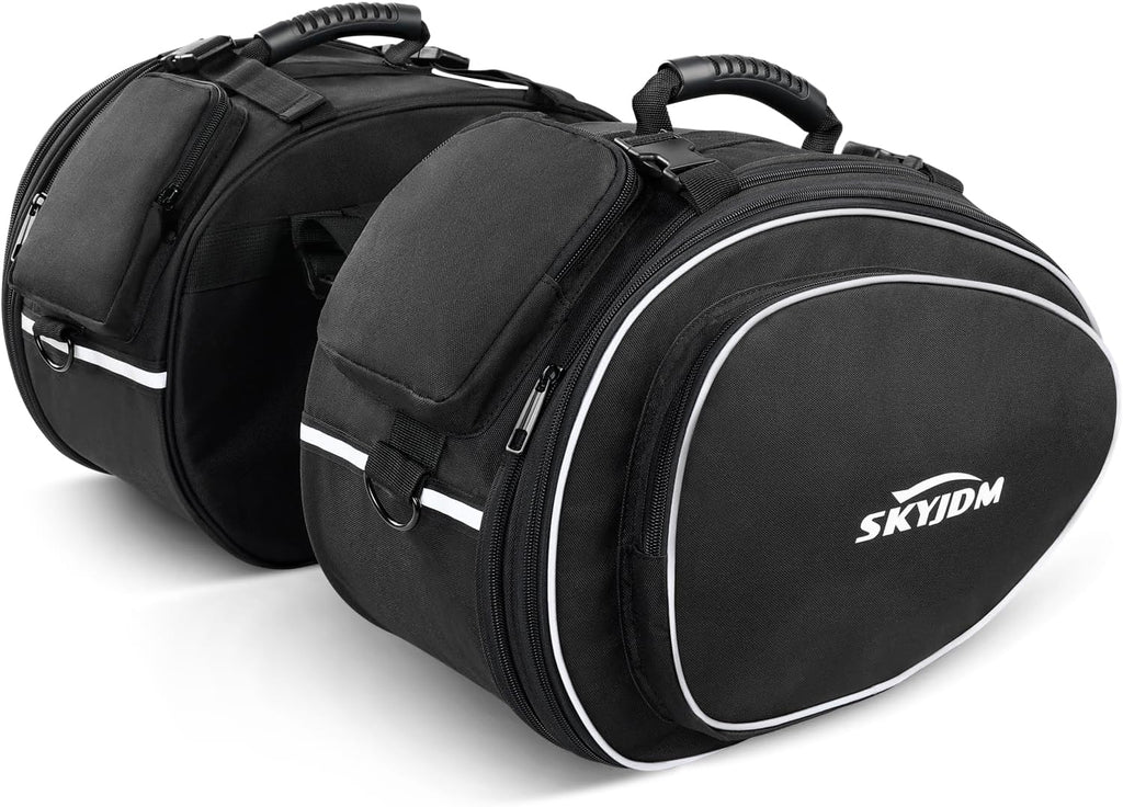 Motorcycle Saddlebags with Protective Cover, Large Capacity Extendable Saddle Bags Motorcycle Side Bag with Reflective Strip