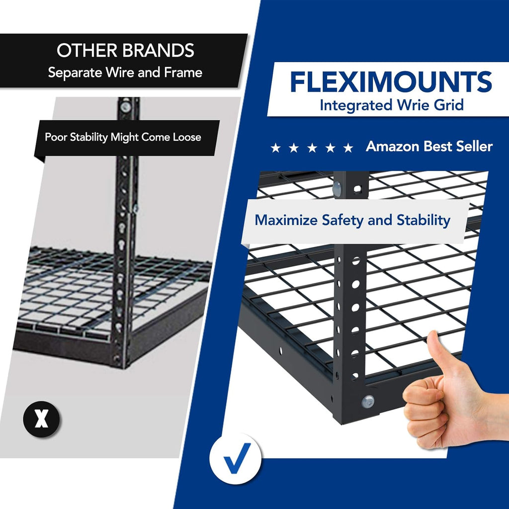 FLEXIMOUNTS 3x8 Overhead Garage Ceiling Storage Rack, Adjustable Garage Organization System, Heavy Duty Metal, 600lbs Weight Capacity, Black
