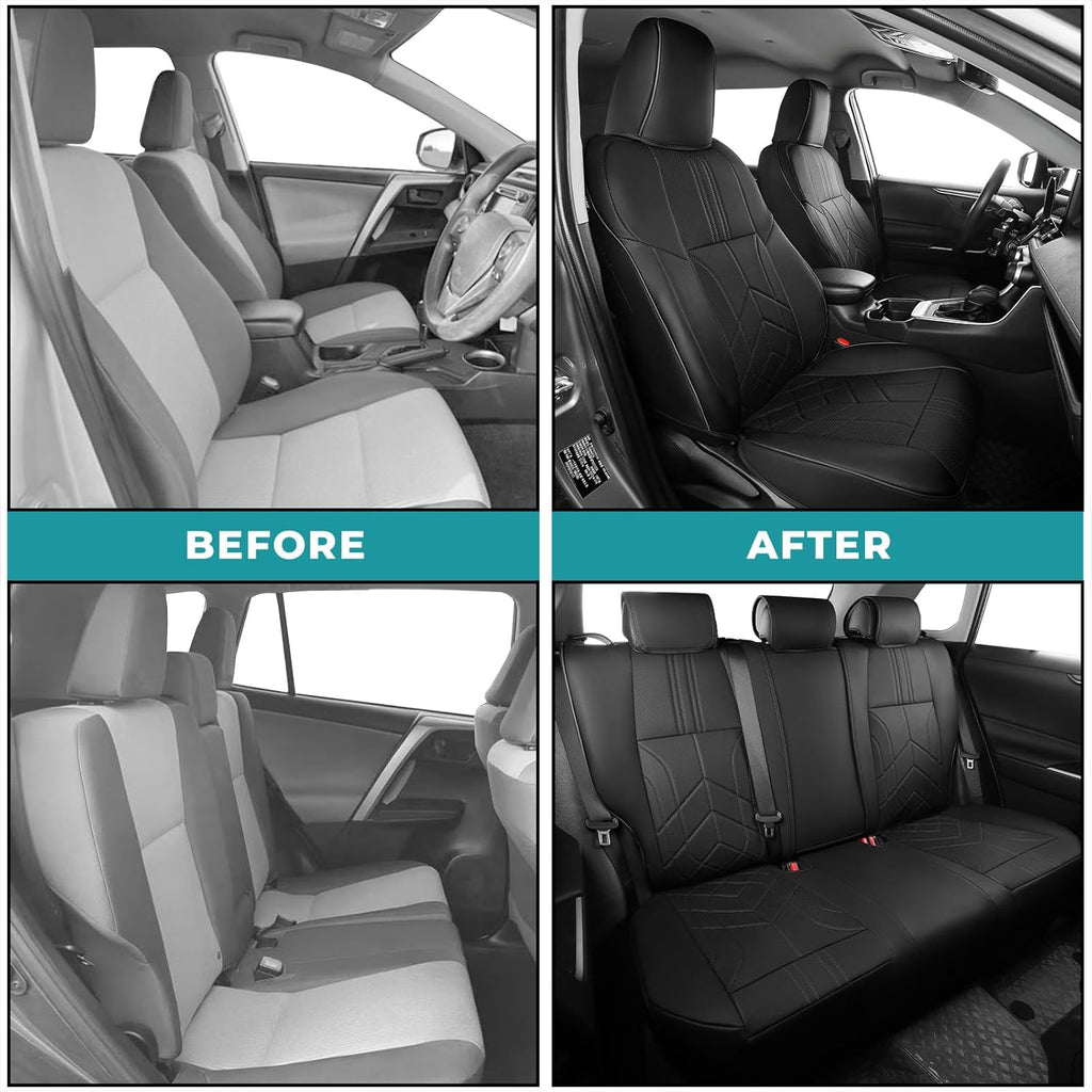 for Toyota RAV4 Seat Covers 2013 2014 2015 2016 2017 2018 RAV 4 XLE SE Limited Platinum Adventure (not for LE&Hybrid) - Custom Leather Car Seat Covers Full Set - Black