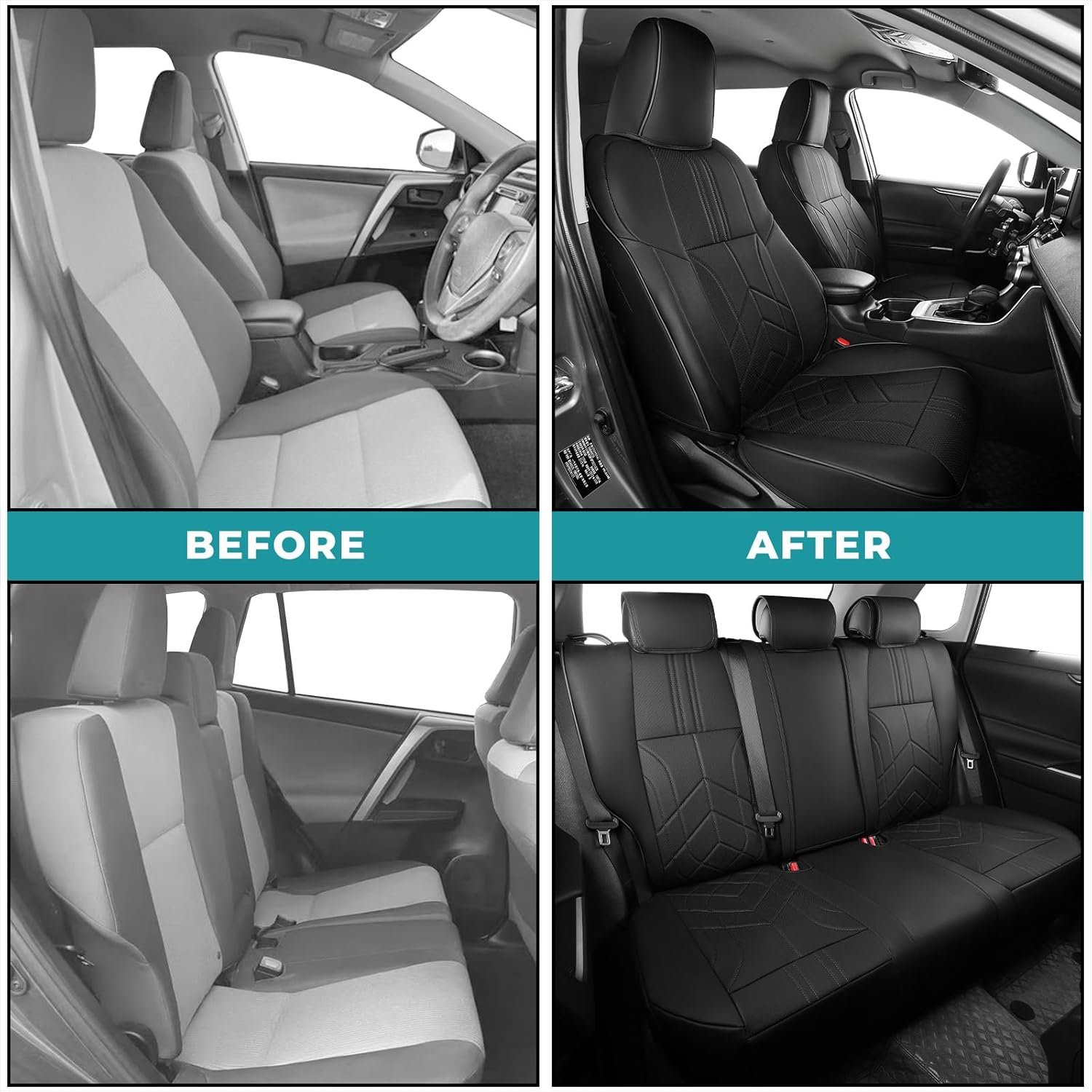 for Toyota RAV4 Seat Covers 2013 2014 2015 2016 2017 2018 RAV 4 XLE SE Limited Platinum Adventure (not for LE&Hybrid) - Custom Leather Car Seat Covers Full Set - Black