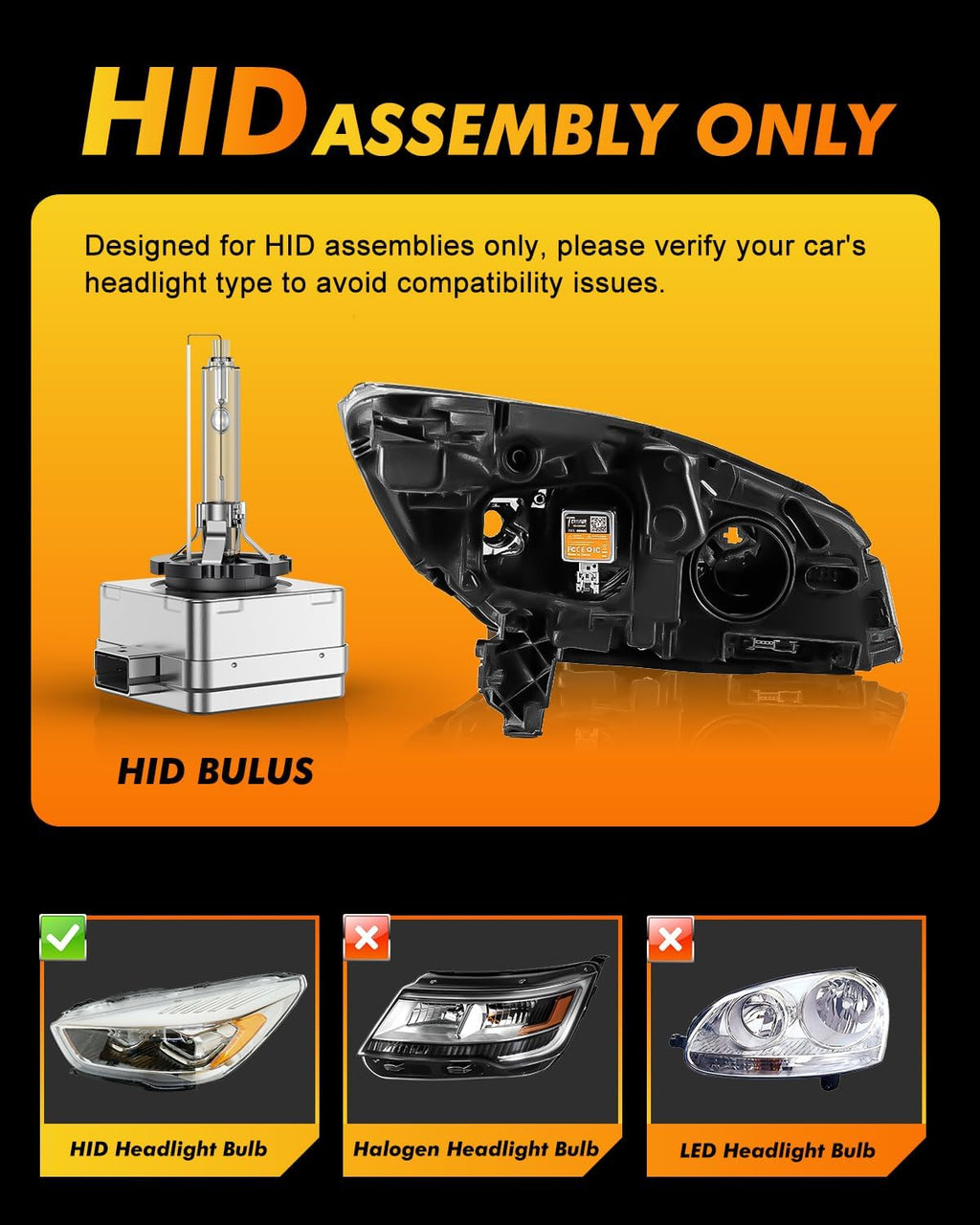 D1S Xenon HID Headlights Bulbs, 400% Enhanced Brightness, 6000K Cool White High/Low Beam, Replacement 66144 66140 85140 85415, IP68 with Metal Base, Plug and Play, Pack of 2