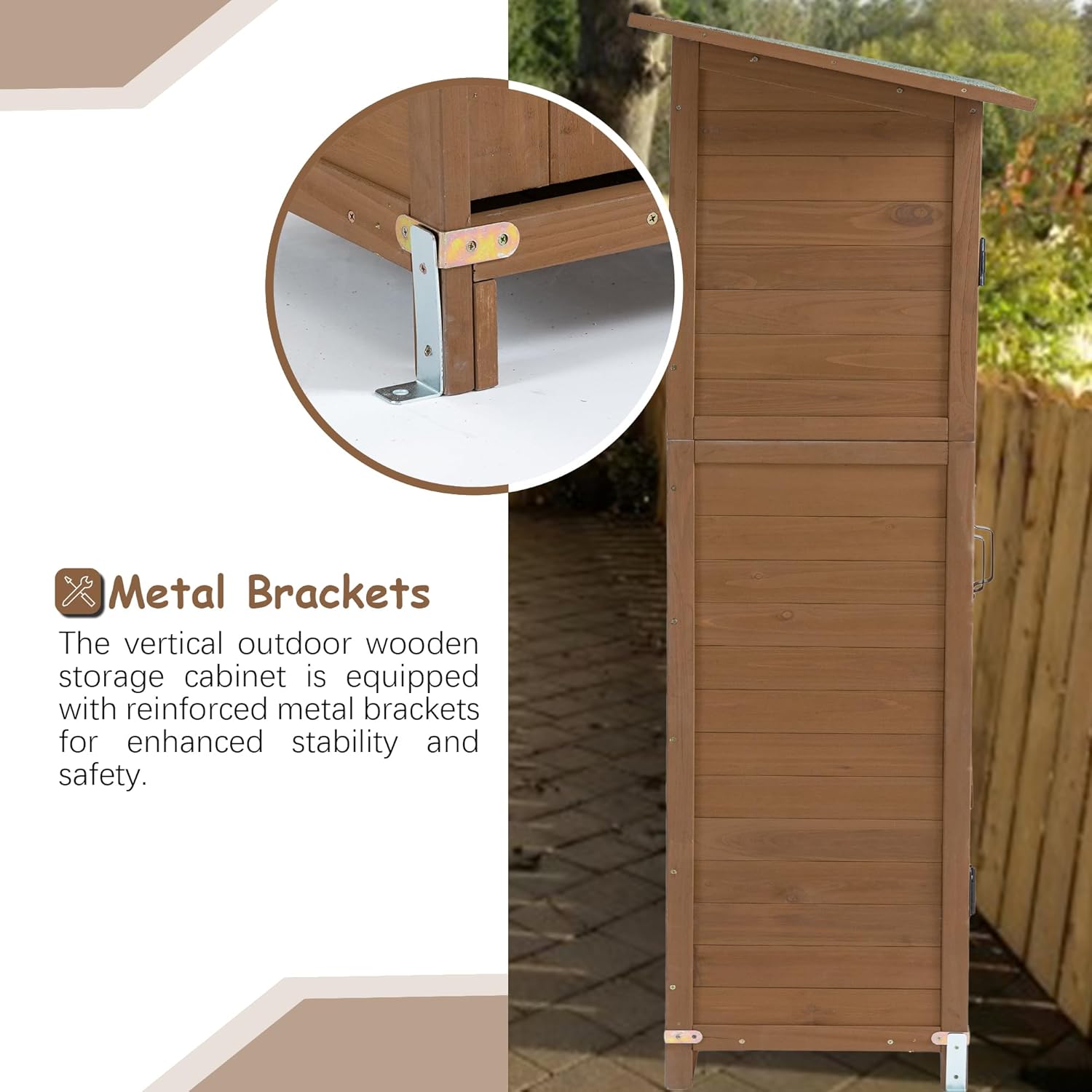 56" L x 19.5" W x 64" H Tall Outdoor Wooden Storage Shed with Lockable Doors, Waterproof Asphalt Roof, Removable Shelves for Garden Tools,Yellow Brown