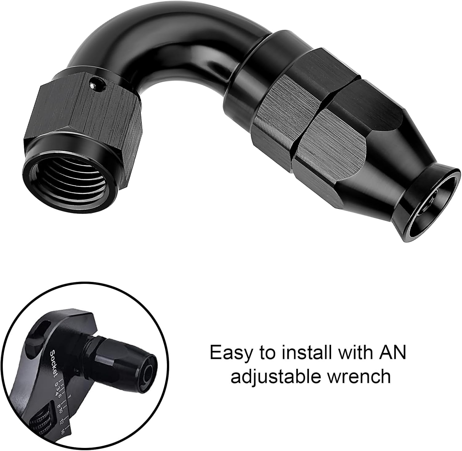 EVIL ENERGY 4AN 120 Degree PTFE One Piece Full Flow End Hose Fitting Aluminum Black