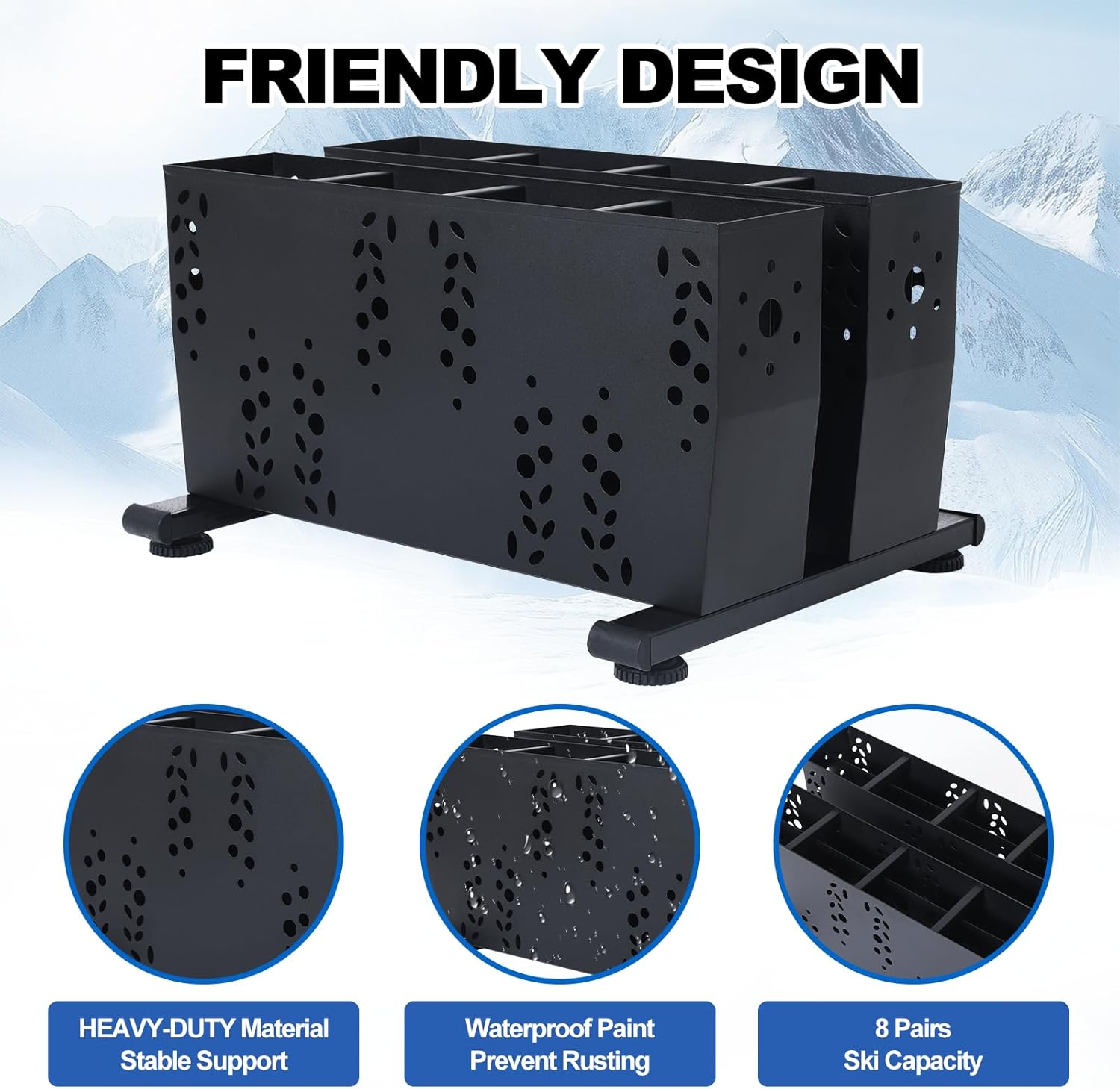 Freestanding Ski Storage Rack for 8 Pairs, Floor Stand Ski Organizer Rack, Heavy Duty Alloy Steel Ski Holders Ski Organizer, Freestanding Ski Organizer for Garage Basement