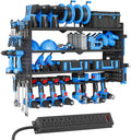 Power Tool Organizer Wall Mount with Charging Station, 4 Layers 6 Drill Holder, Heavy Duty Storage Utility Racks, Supports 600 lbs,Battery Shelf for Garage and Workbench (32 Inch 8 Drills Holder)