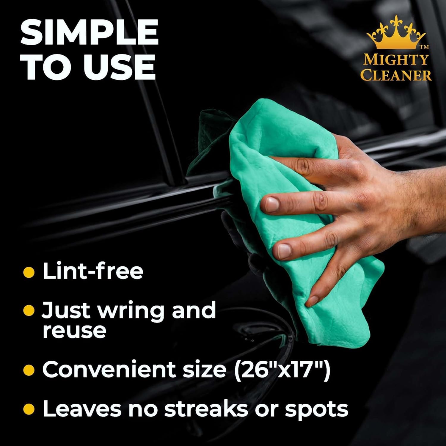 Premium Shammy Cloth for Car Drying - Super Absorbent Reusable Chamois Towel - Scratch-Free - 26'x17'