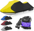 Trailerable Jet Ski Cover, Waterproof Marine Grade 600D Heavy Duty Polyester PWC Cover Yellow/Black Fits from 116"-125" 2 Seater