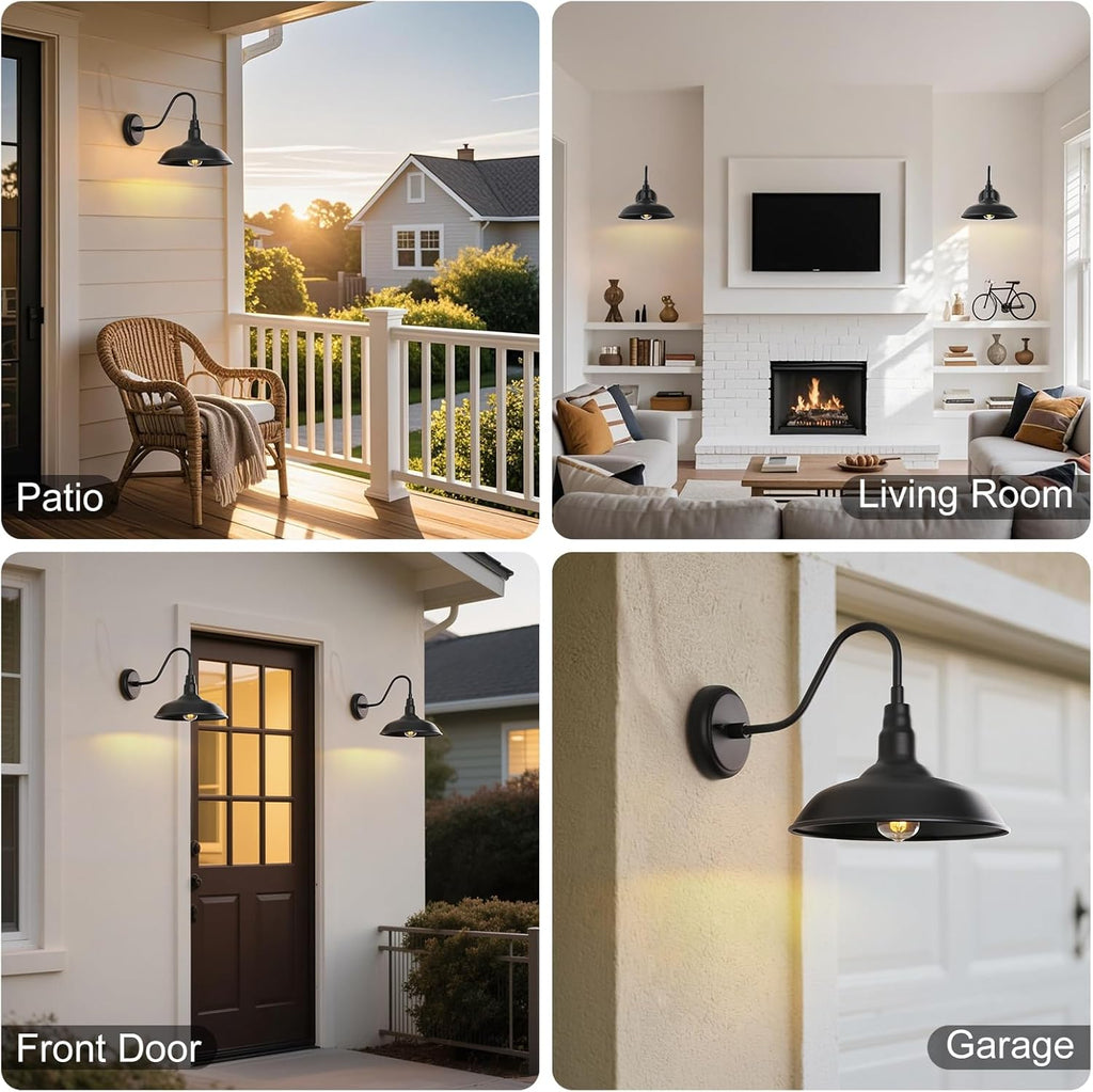 Black Gooseneck Barn Light for Farmhouse 10 Inch Dome Exterior Lights Fixture with Wall Mount, Outdoor Wall Sconce for Garage Porch Patio