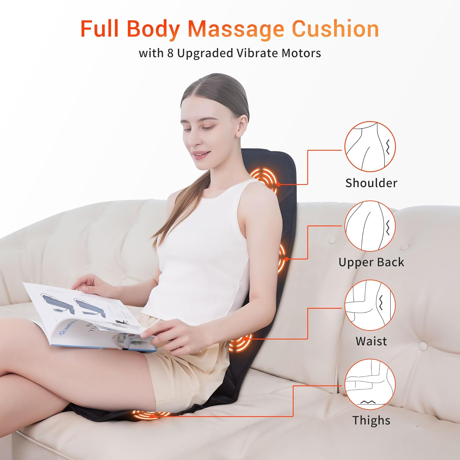 Massage Seat Cushion with Heat, Back Massager for Pain Relief Deep Tissue, Vibration Massage Chair Pad, Chair Massager for Home Office Use, Gifts for Men & Women