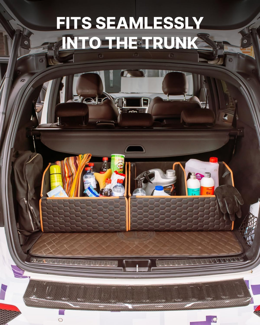 Car Organizers Set SUV Sedan Truck – Foldable Storage Boxes for Auto Accessories, Road Trips, Travel Essentials, Vehicle Organization, Great Gift for Men & Women Drivers – Hexy 17+21 Inch