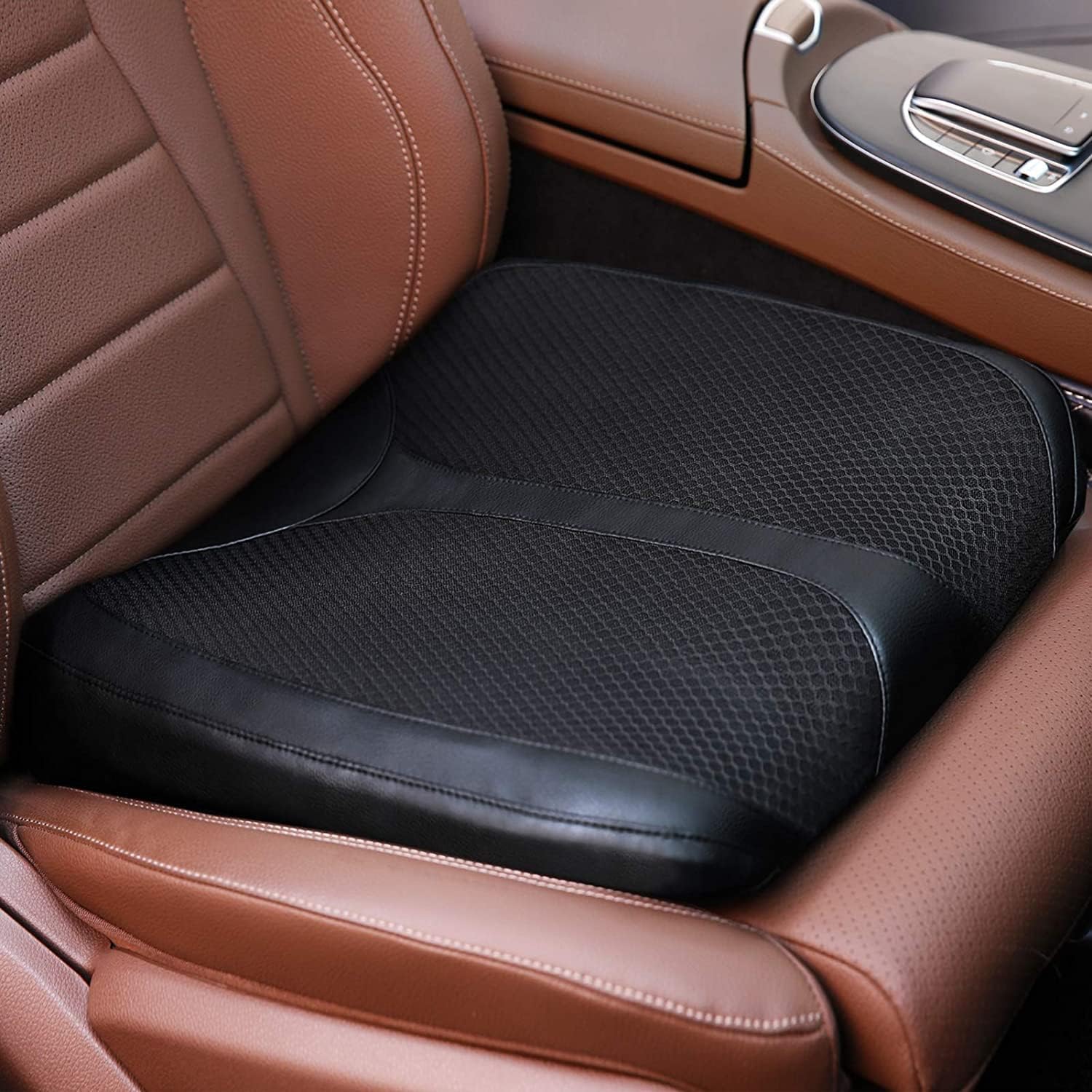 Car Memory Foam Heightening Front Seat Cushion for Short People Driving, Hip(Coccyx/Tailbone) and Lower Back Pain Relief Butt Pillows, Adult Booster Seat for Car. (Black)