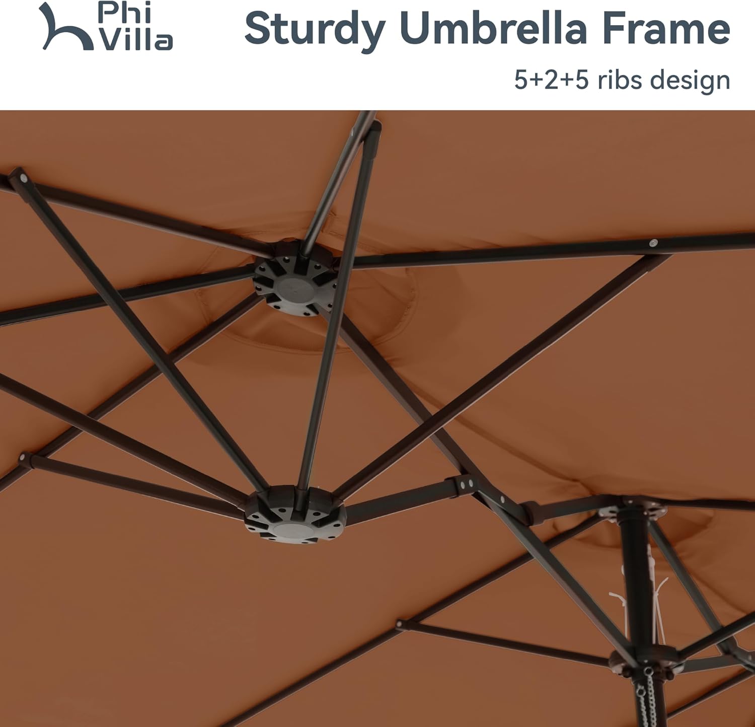 PHI VILLA 15ft Large Patio Umbrellas with Base, Outdoor Double-Sided Rectangle Market Umbrella for Pool Lawn Garden, Maillard Brown