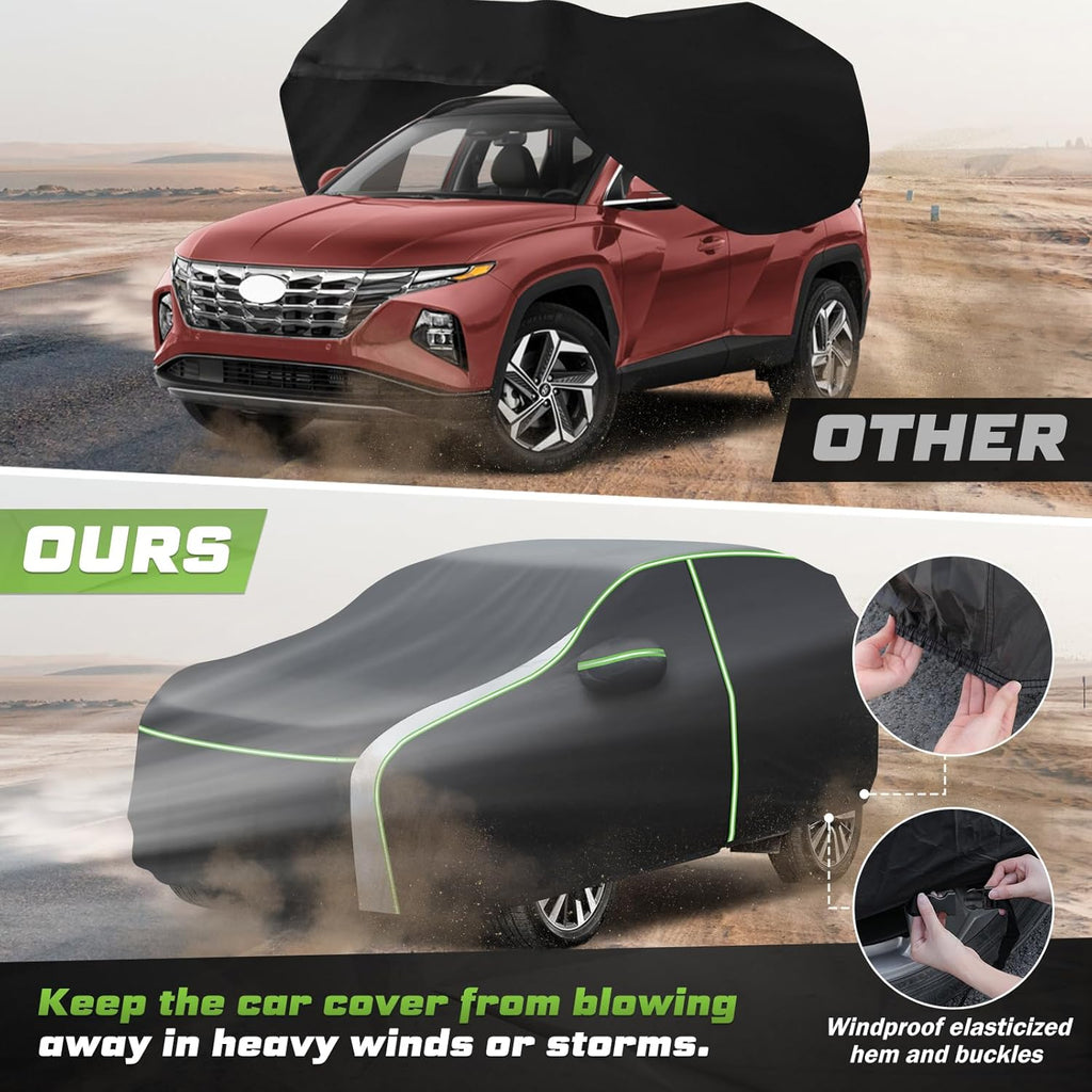 Mixsuper Liner Car Cover for Hyundai Tucson 2004-2026, 7 Layers Waterproof Car Cover Accessories for Tucson with Zipper Door, Windproof Straps, Reflective Strips, Anti-UV, All Weather
