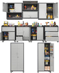 Metal Tool Cabinet,Garage Storage Cabinet System,Wall Cabinet & Locking Rolling Tool Cabinet with Doors and Adjustable Shelves,Steel Tool Cabinets for Home,Office (10 Pcs-StyleA, Black & Grey)