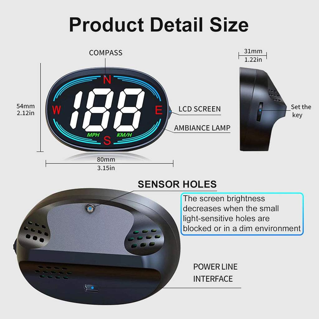 SinoTrack HUD GPS Speedometer Universal Car Heads-up Display 2.7inch MPH Speed Meter with Compass Over Speed Alarm for All Vehicle USB Connect Plug and Play