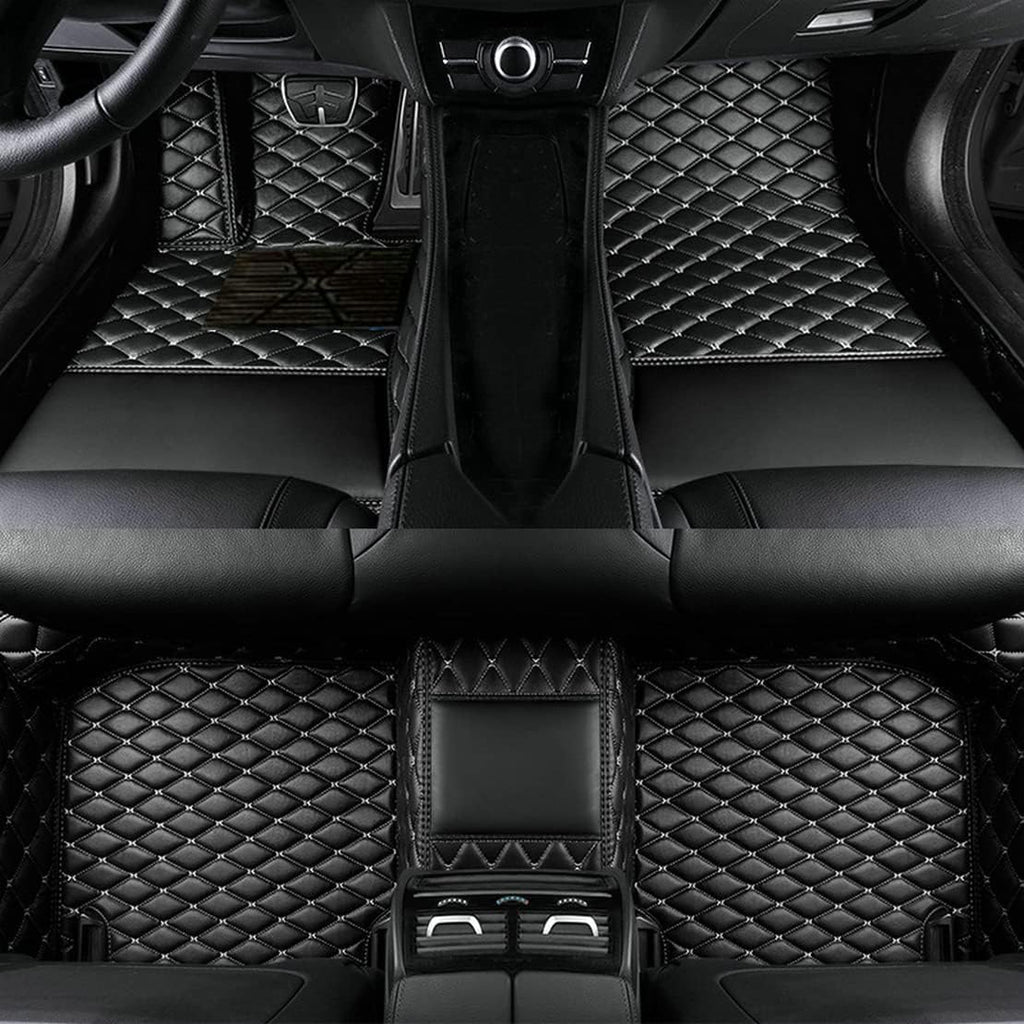 Add Personal Touch to Your Vehicle with IMEISH Customizable Logo Text Car Mats for 99% of vehiclesPads Protection Non-Slip Leather Floor Liners (Black and White)