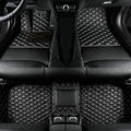 Add Personal Touch to Your Vehicle with IMEISH Customizable Logo Text Car Mats for 99% of vehiclesPads Protection Non-Slip Leather Floor Liners (Black and White)
