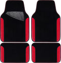 CAR PASS Rainbow Waterproof Universal Fit Faux Leather Car Carpet- Anti-Slip Nibbed Backing Floor Mats for SUV, Vans,Sedans,Trucks, Automotive Set of 4 for Women (Black with Red)
