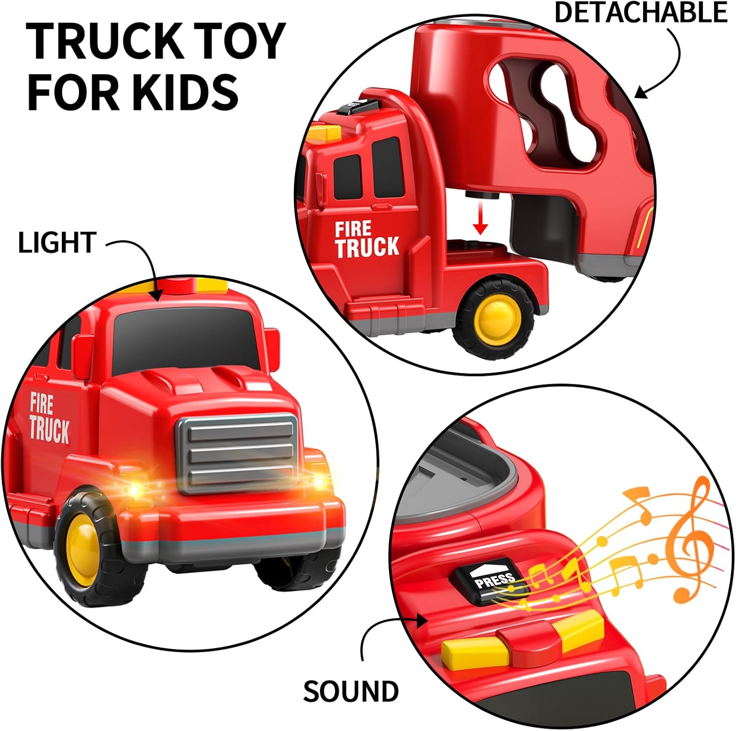 TEMI Fire Toys for 3 4 5 6 Years Old Boys Girls - 5 in 1 Carrier Truck Transport for Toddlers 1-3, Friction Powered Vehicles for Kids 3-5, Christmas Birthday Gifts - Age 3-9