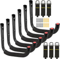 6 Set Garage Hooks - Wall Mounted, Heavy Duty, 7 Inch Large, Extension Cord Hanger, J Hooks for Ladder, Mowers, Cable Bracket - Black
