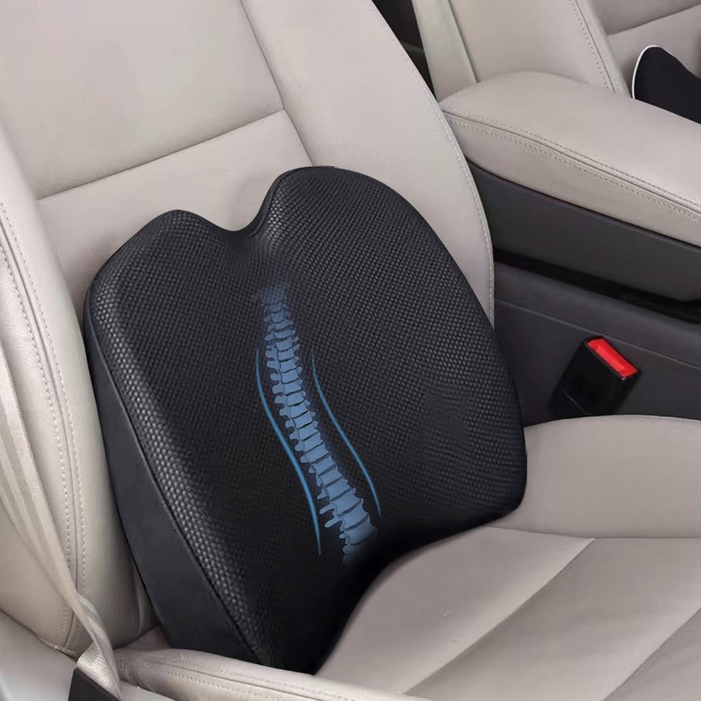 Super Soft Lumbar Support Pillow for Car, 100% Memory Foam Lumbar Pillow with Breathable Removable Cover, Ergonomic Design - Back Pillow Lumbar Support Pillow for Car Seat/Back Pain Relief(Black,1PC)