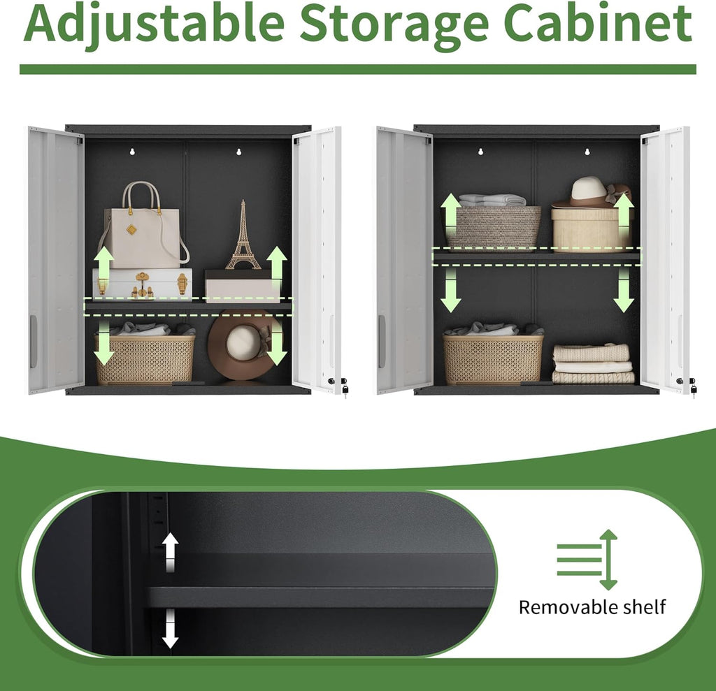 Metal Tool Cabinet,Garage Storage Cabinet System,Wall Cabinet & Locking Rolling Tool Cabinet with Doors and Adjustable Shelves,Steel Tool Cabinets for Home,Office (2 Pcs-StyleA, Black & Grey)