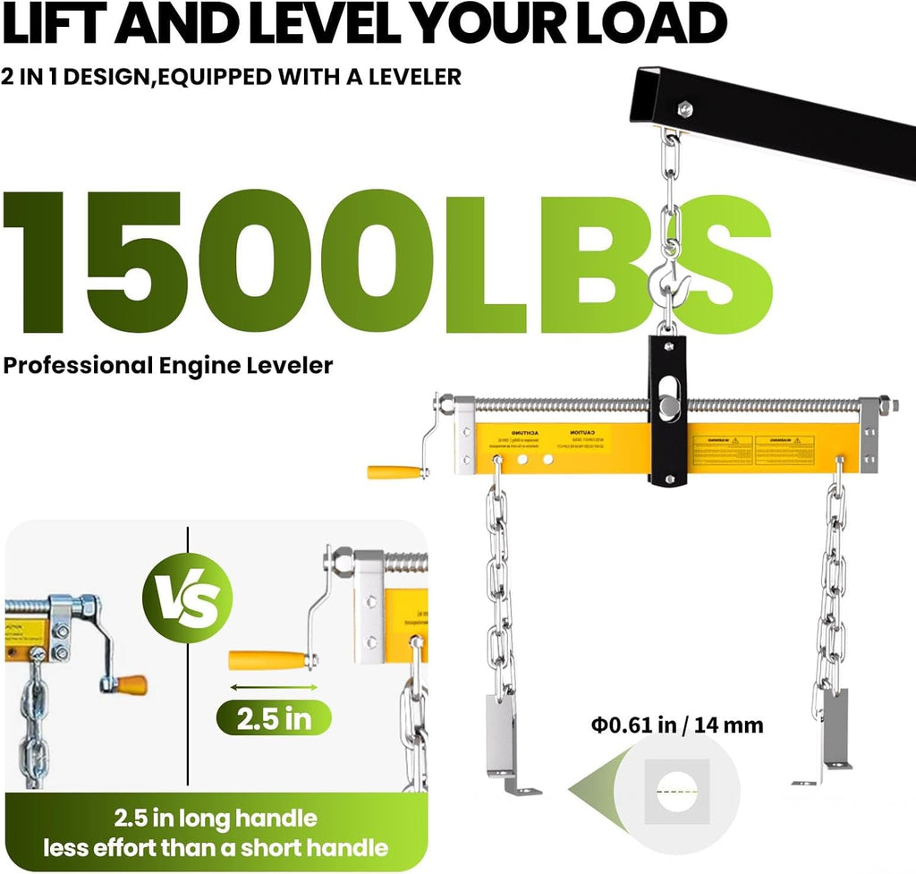 2-Ton Engine Hoist Cherry Picker with Engine Leveler, 4400 Lbs Folding Hydraulic Workshop Crane Lift with 6 Swivel Wheels and Telescopic Boom, Heavy-Duty Crane for Garage, Automotive Repair (Yellow)
