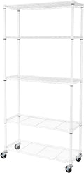 Seville Classics UltraDurable Heavy Duty NSF Solid Steel Wire Rack Storage Unit, Organizer for Garage, Warehouse, Office, Restaurant, Classroom, Kitchen, White, 5-Tier Shelving, 36" W x 14" D