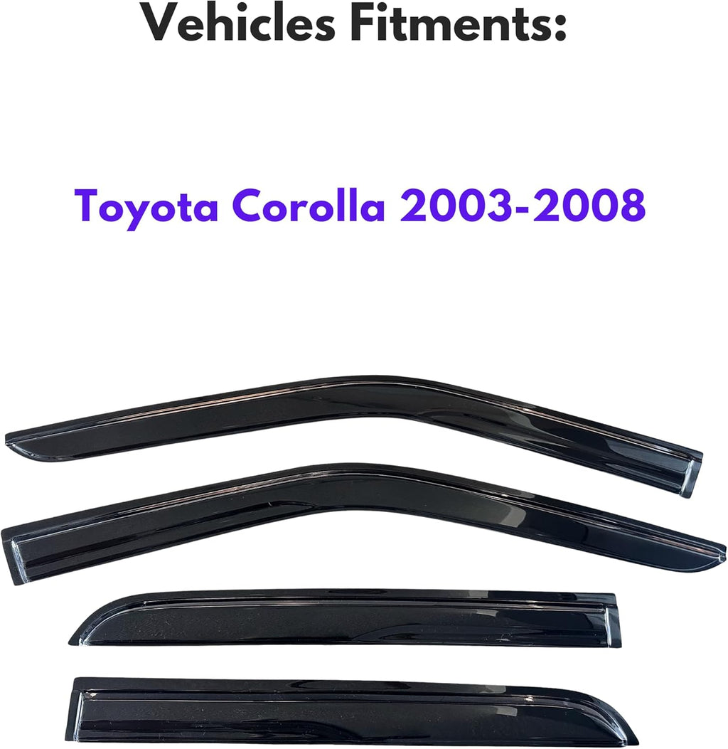 KPY Window Visor Compatible with Toyota Corolla 2003-2008, 4PC Rain Guard Side Window Vent Deflectors Tape-On Mugen Style, 2003 2004 2005 2006 2007 2008
