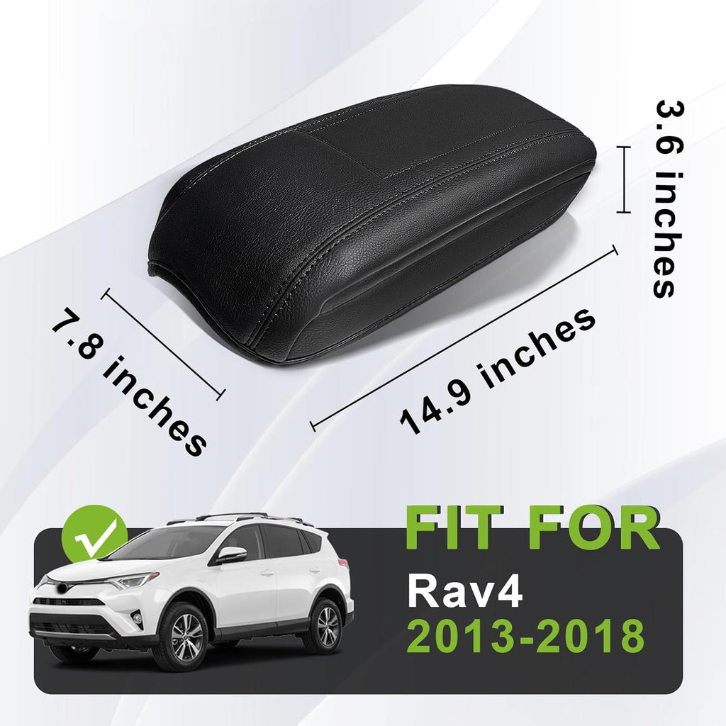 Muslogy Center Console Armrest Cover Compatible with Toyota RAV4 2013-2018 Comfort Armrest Pad Arm Rest Cushion Vegan Leather Protector 1-Inch Extra Thick