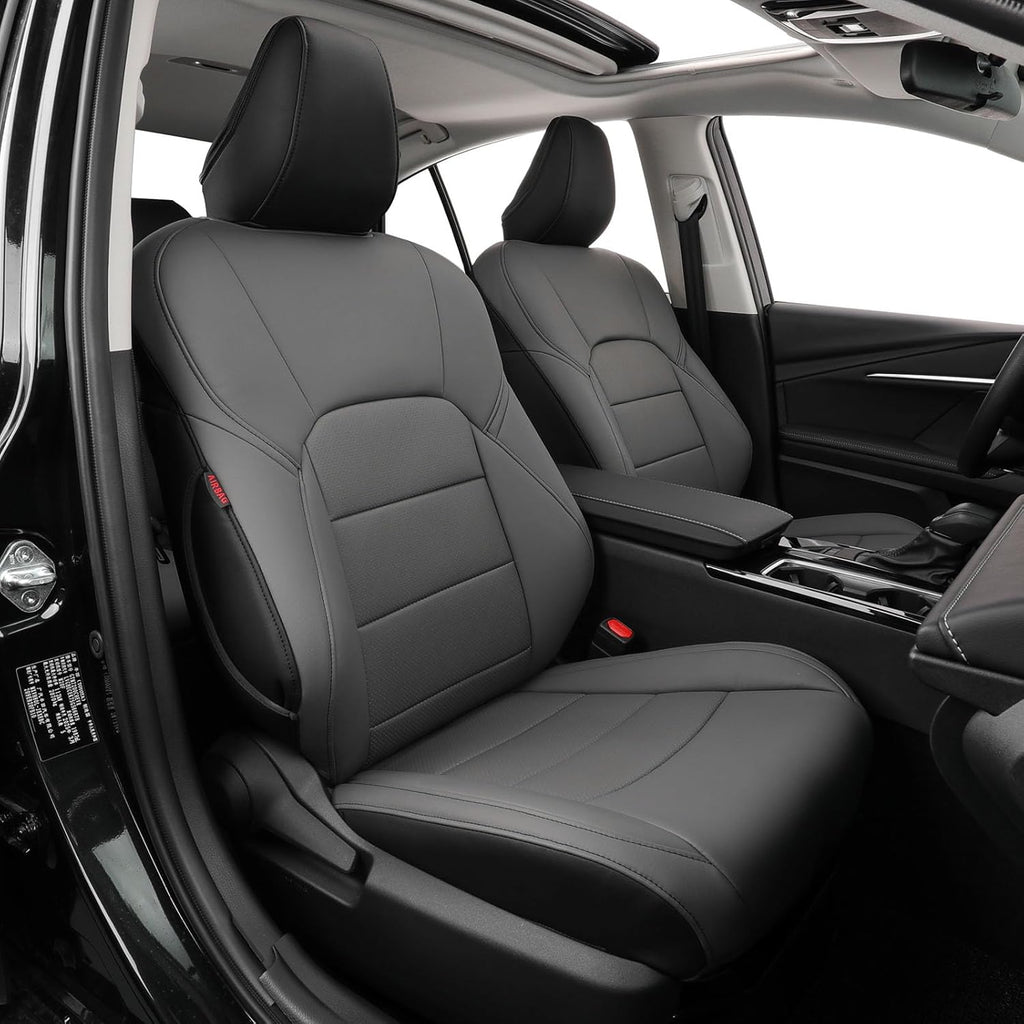coverdream Custom Fit Camry Car Seat Covers for 2025 Toyota Camry Hybrid LE,SE,Full Coverage,Airbag Compatible Waterproof Leather Car Seat Protector(Full Set,Black/Gray)
