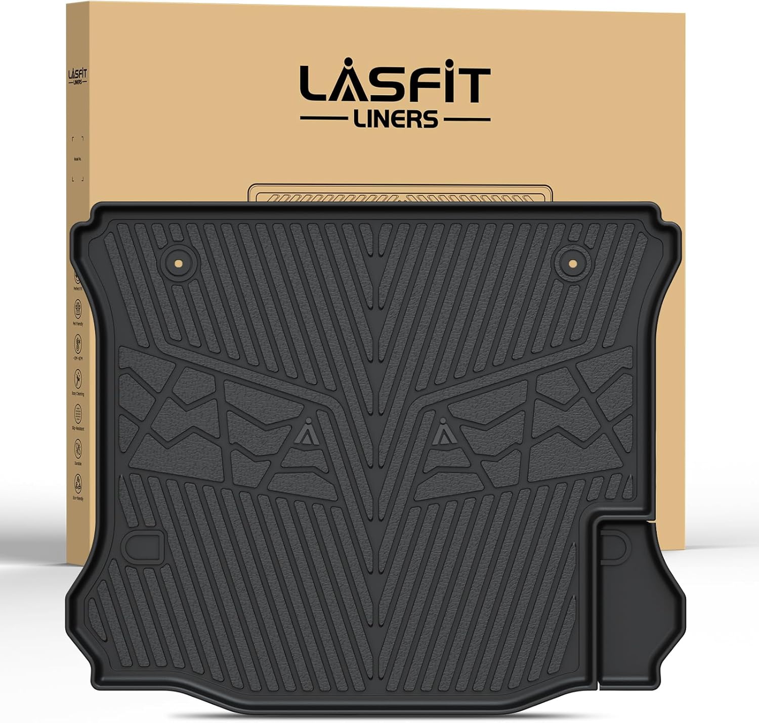 LASFIT Trunk Mat for Jeep Wrangler 2011-2018 JK Unlimited 4-Door (NOT for JL or 2-Door) All Weather TPE Custom Fit Cargo Mat Trunk Liner Cargo Liner, Black