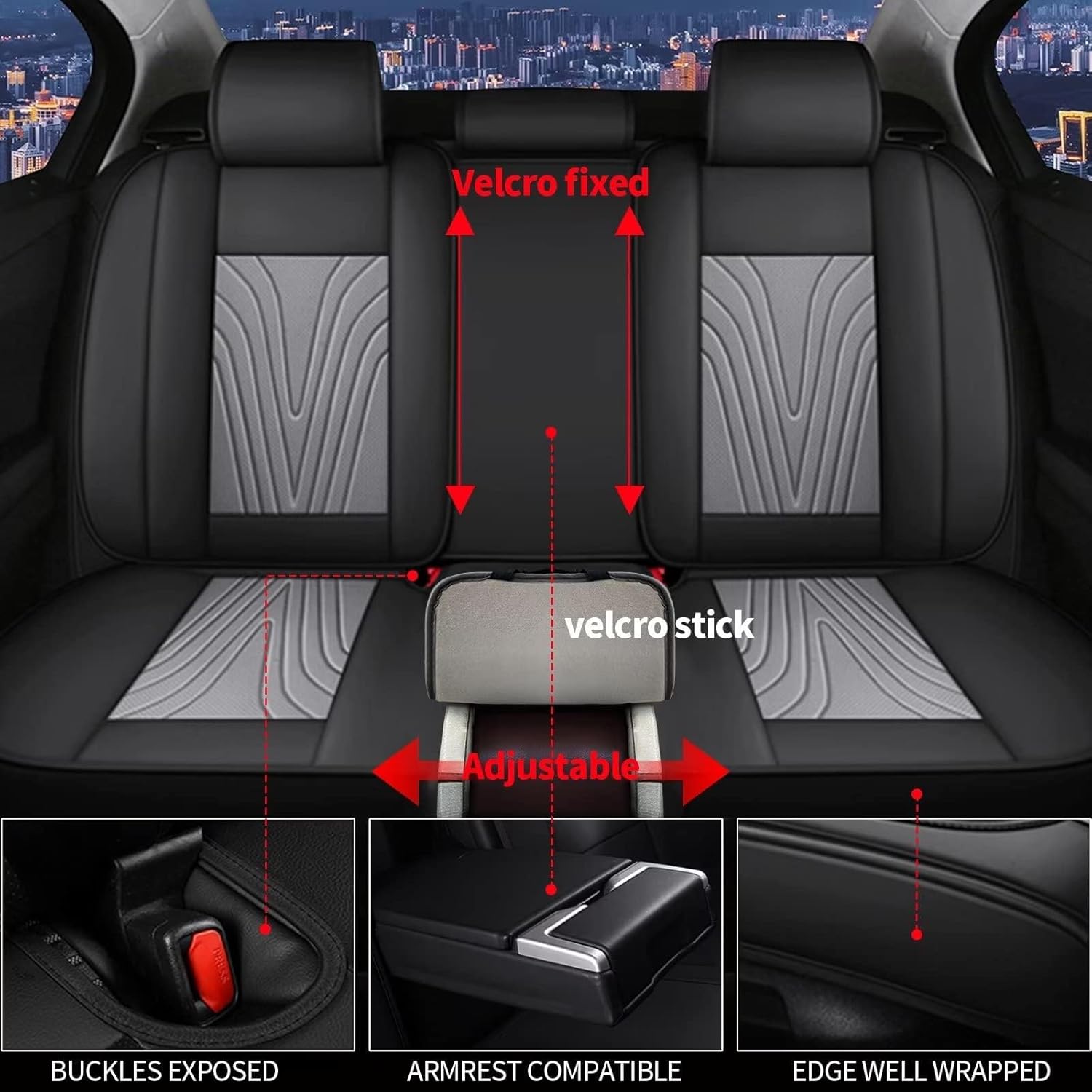 Car Seat Covers Fit for Toyota Camry 2012-2025 Faux Leather Automotive Seat Covers Breathable Waterproof Seat Cushions Compatible with Airbag (5 Seats,Black&Gray)