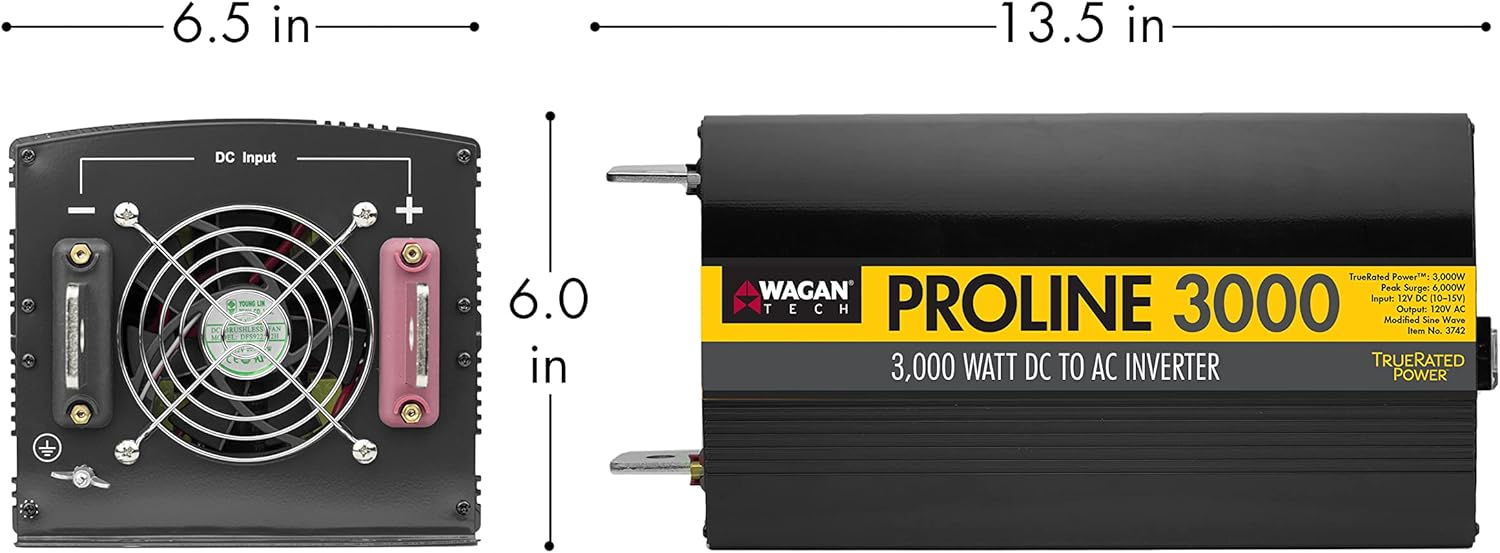 Wagan EL3742 3000 Watt Power Inverter with Remote Control 6000 Watt Surge Peak Power converter for Home RV Camping Van Life Off Grid