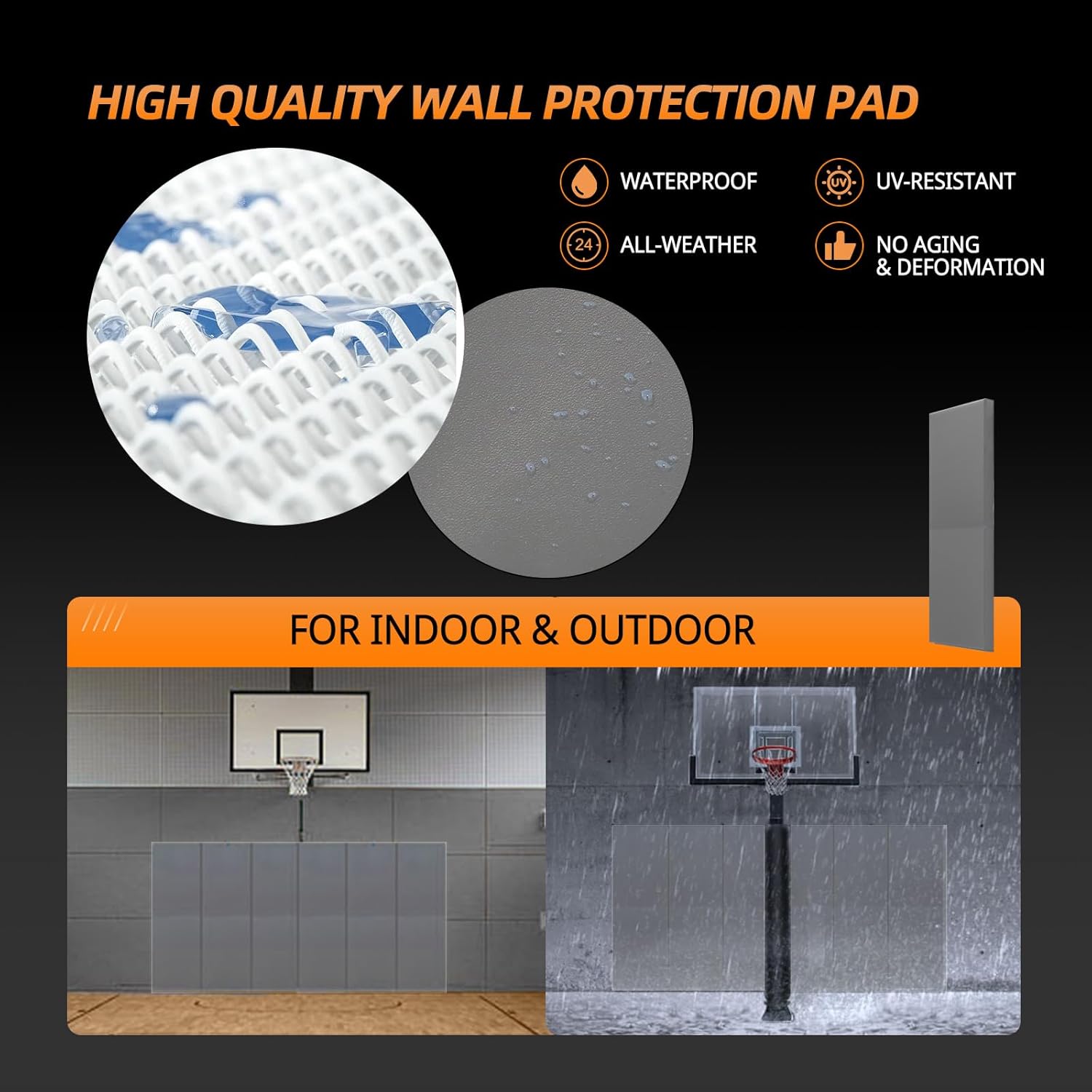 PROGOAL 2"/4" Thick Foam Protection Wall Pad，Gym Basketball-Court Protectors，Durable Waterproof Padding for Wall-Mounted Basketball Hoops(60" L x 20" W)…