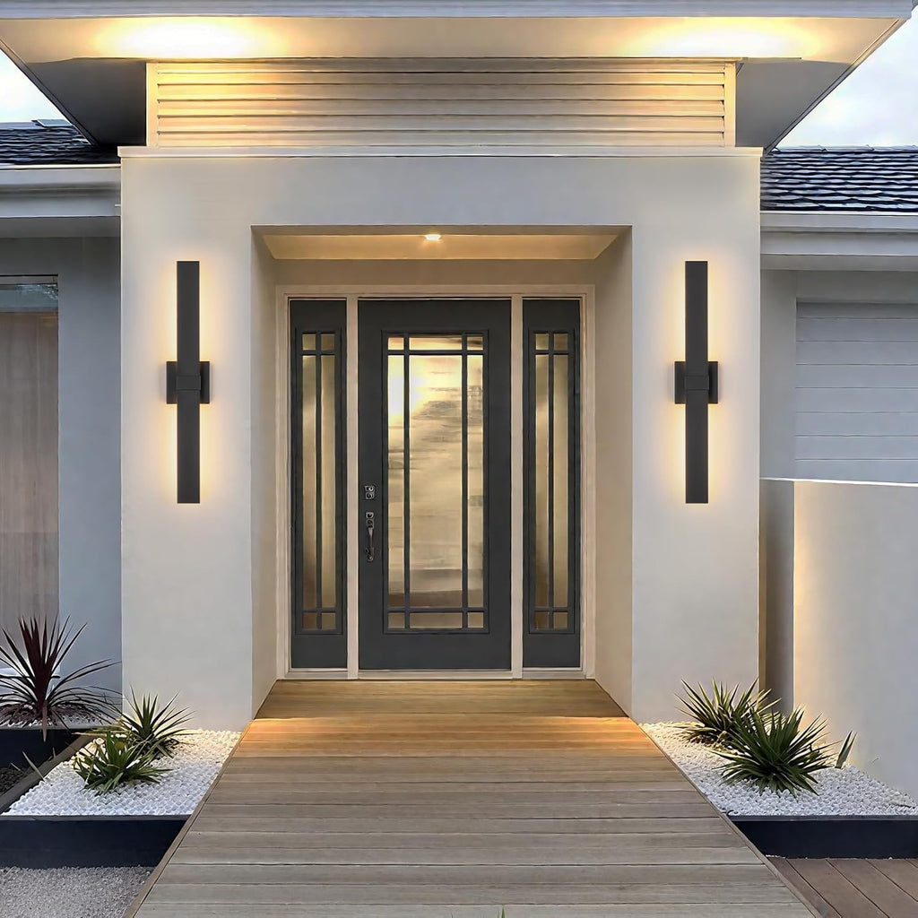 Modern Outdoor Wall Light 3CCT Dimmable LED Outdoor Sconce Lights with Remote Control(3000K 4000K 6000K), 27.2" Black Outside Light Fixtures for House Front Door Garage Porch & Patio