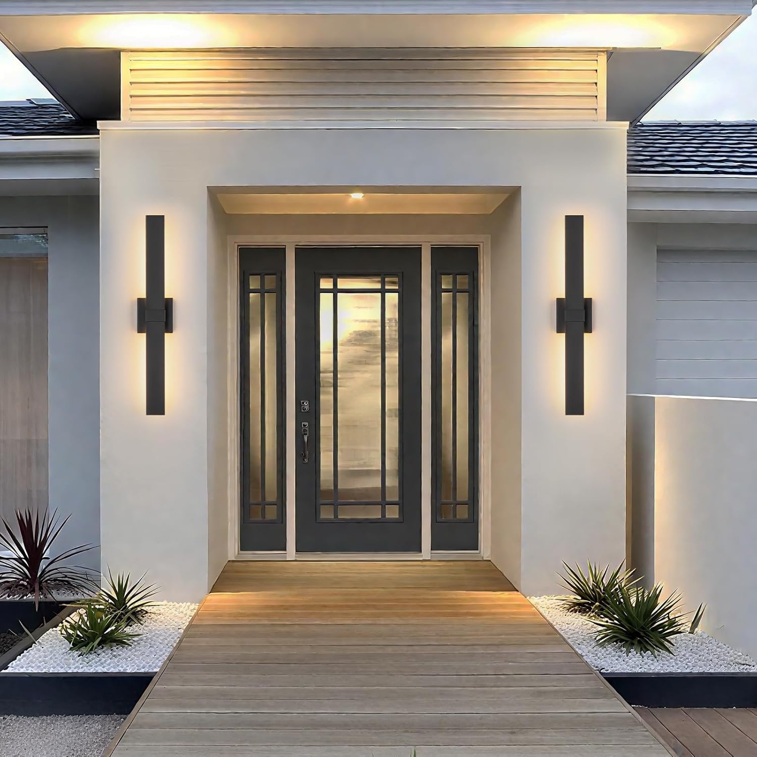 Modern Outdoor Wall Light 3CCT Dimmable LED Outdoor Sconce Lights with Remote Control(3000K 4000K 6000K), 27.2" Black Outside Light Fixtures for House Front Door Garage Porch & Patio