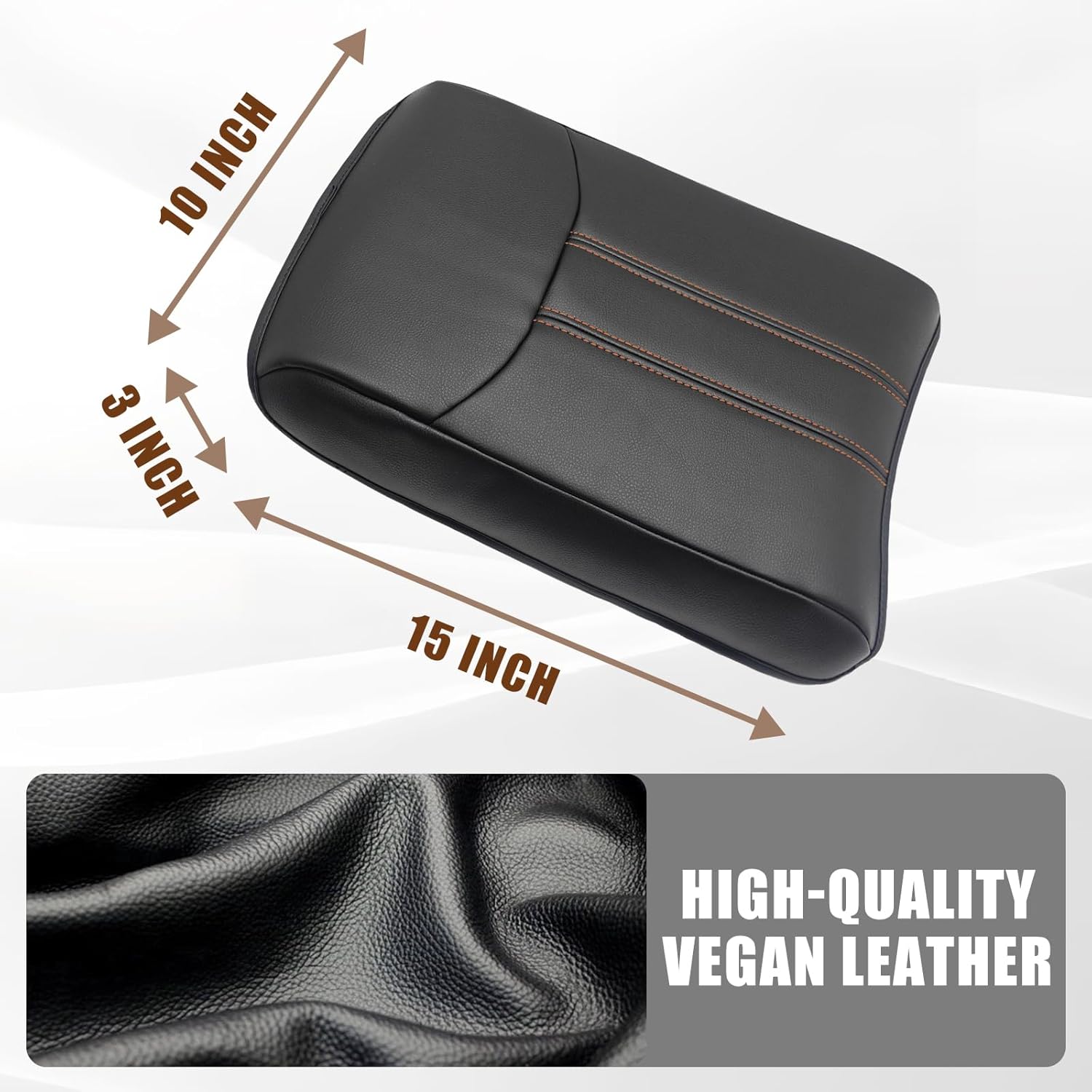 Muslogy Center Console Cover Compatible with Honda Pilot 2023 2024 2025, 2024-2026 Ridgeline/Passport Accessories Armrest Pad Lid Cushion Console Protector Vegan Leather Extra Soft(Black/Orange Trim)